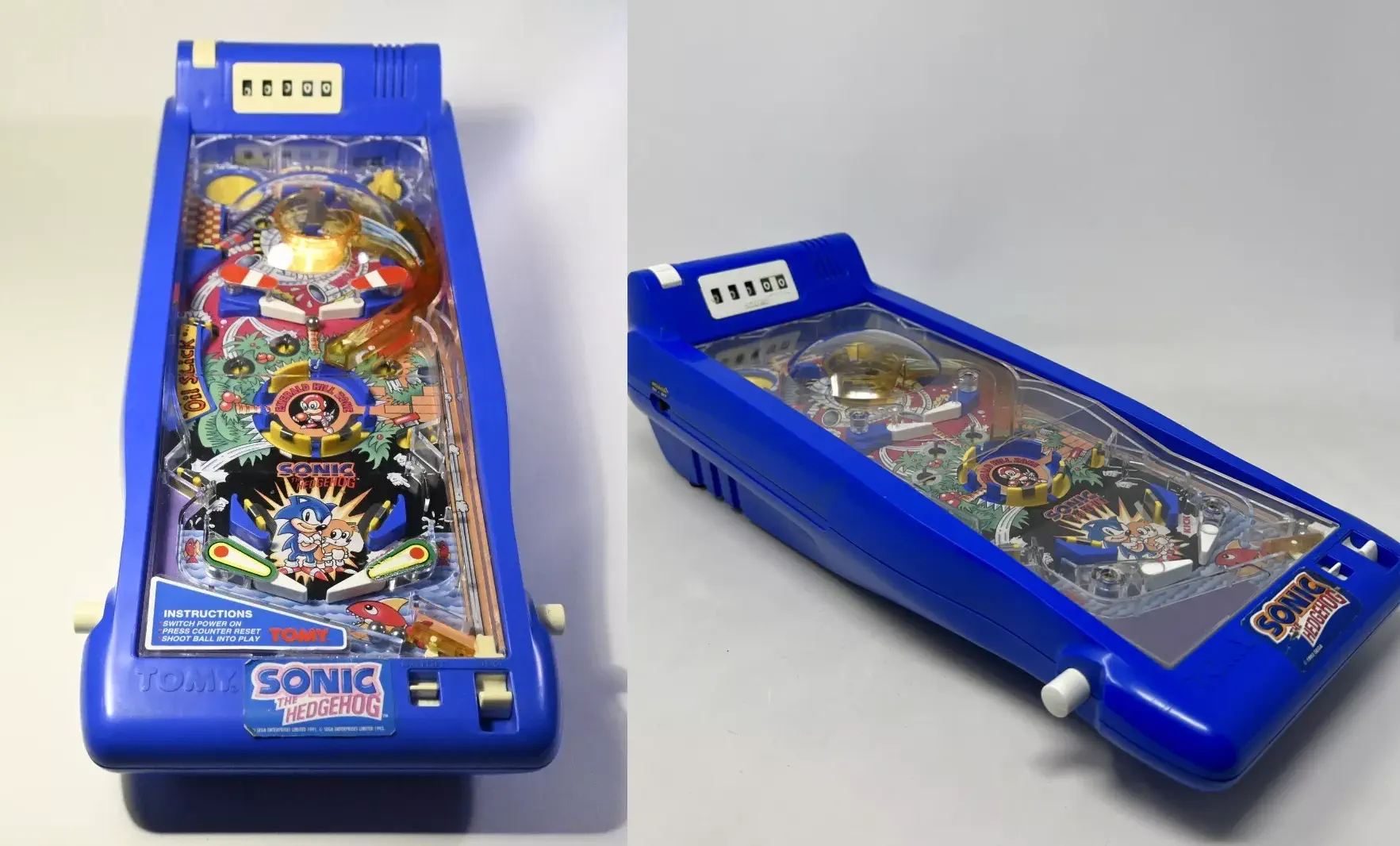 The Sonic the Hedgehog pinball machine of my youth. This sucker chewed through so many batteries: 2 C batteries powered the sound and lights, and 2 more D batteries powered the motors and scoreboard.